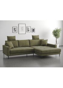 Ecksofa TRENDS BY HG "Summer", gr&uuml;n (b882 memphis 11 olive), B:280cm H:106cm T:174cm, 90% Polyester;10% Nylon, Sofas, Ecksofa, hochwertiger Stoff mit edlem Metallfu&szlig;