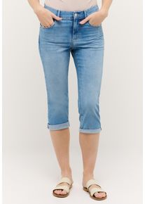 Caprijeans Angels "CICI TURN UP", Damen, Gr. 46, N-Gr, heaven blau random used, Denim/Jeans, Obermaterial: 89% Baumwolle, 8% Polyester, 3% Elasthan, unifarben, slim fit kniebedeckend, Jeans Caprijeans, mit Stretch und Aufschlag