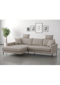 Ecksofa TRENDS BY HG "Summer", beige (b884 memphis 5 truffle), B:280cm H:106cm T:174cm, 90% Polyester;10% Nylon, Sofas, Ecksofa, hochwertiger Stoff mit edlem Metallfu&szlig;