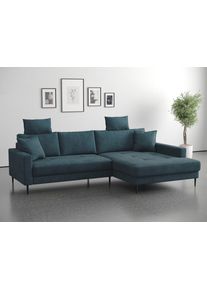 Ecksofa TRENDS BY HG "Summer", blau (b881 memphis 14 teal), B:280cm H:106cm T:174cm, 90% Polyester;10% Nylon, Sofas, Ecksofa, hochwertiger Stoff mit edlem Metallfu&szlig;