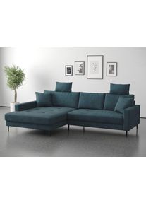 Ecksofa TRENDS BY HG "Summer", blau (b881 memphis 14 teal), B:280cm H:106cm T:174cm, 90% Polyester;10% Nylon, Sofas, Ecksofa, hochwertiger Stoff mit edlem Metallfu&szlig;