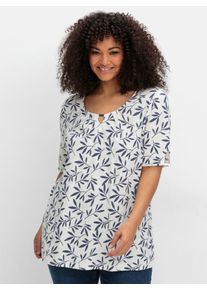 T-Shirt sheego "T-Shirt", Damen, Gr. 56/58, beige (ecru, gemustert), 50% Baumwolle, 50% Viskose, gebl&uuml;mt, gemustert, Rundhals, Shirts T-Shirt