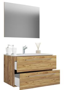 Waschtisch Vcm "3-tlg. Waschplatz Waschtisch Badinos Schublade SP", braun (honig, eiche), B:80cm T:46cm, Waschtische, Waschtisch