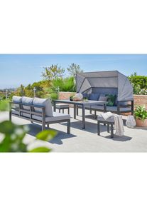 Amatio Loungegarnitur, Anthrazit, Hellgrau, Dunkelgrau, Metall, Glas, Textil, 17-teilig, F&uuml;llung: Polyester,Schaumstoff, 260x200 cm, hochklappbare Sonnenblende, Gartenm&ouml;bel, Loungem&ouml;bel, Loungegarnituren
