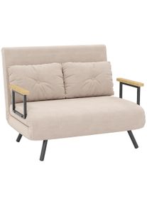 HOMCOM Sleeper Sofa 2-Seater Sofa Velvet Sofa, Sleeper Function, incl. 2 Pillows, Velvety Look, Natural + Beige + Black | Aosom Ireland