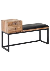 Mid.you , Schwarz , Holz, Leder , Echtleder , Ziegenleder , Mangoholz , massiv , 100x60x35 cm , abwischbar ,