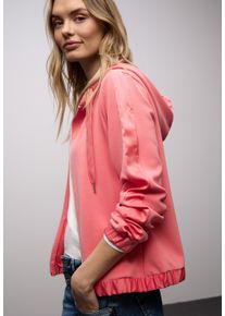 Kapuzensweatjacke Street One, Damen, Gr. 38, striking coral, Sweatware, Obermaterial: 46% Modal, 46% Polyester, 8% Elasthan, unifarben, l&auml;ssig geschnitten h&uuml;ftbedeckend, Rundhals, elastischer Bund, Sweatjacken Kapuzensweatjacke, im Silk-Look, mit seidigem Glanz