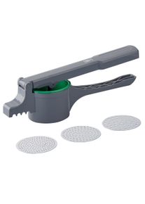 Sp&auml;tzlepresse "Presse f&uuml;r Kartoffeln, Sp&auml;tzle, Spaghettieis & Co", grau, B:14cm L:36cm T:9,5cm, Edelstahl, Kunststoff, CHEFKOCH TRIFFT FACKELMANN, K&uuml;chenpressen, Sp&auml;tzlepresse, Presse inkl. 3 Lochscheiben mit verschiedenen St&auml;rken (2 - 3 mm)