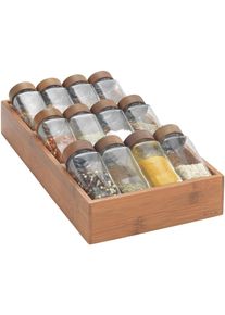 Gew&uuml;rzregal Wenko "mit 12 Gew&uuml;rzgl&auml;ser", braun (dunkelbraun), B:38cm H:6cm T:20cm, Bambus, Glas, Regale, Gew&uuml;rzregal, aus Bambus, Glas-Gew&uuml;rzstreuer mit Bambusdeckel, FSC-zertifiziert