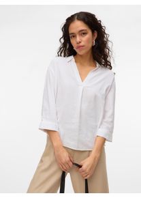V&eacute;ro Moda Shirtbluse VERO MODA "VMLINN 3/4 TOP WVN GA NOOS", Damen, Gr. XL, wei&szlig; (snow wei&szlig;), Web, Obermaterial: 55% Leinen, 45% Viskose, unifarben, loose fit Po-bedeckend, V-Ausschnitt, Blusen Shirtbluse