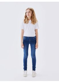 Jeansjeggings name it "LEGGINGS &ndash; Extraeng mit hohem Komfort und G&uuml;rtelschlaufen", M&auml;dchen, Gr. 92, N-Gr, blau (schwarz, blau, denim), Denim/Jeans, Obermaterial: 57% Lyocell, 31% Polyester, 10% Viskose, 2% Elasthan, unifarben, extraeng lang, Jeans Jeansjeggings, unifarben, casual, extraeng, Denim/Jeans