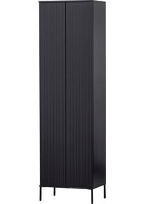 Garderobenschrank Woood "New Gravure, Mehrzweckschrank mit 5 F&auml;chern", schwarz, B:60cm H:210cm T:42cm, Holzwerkstoff, Schr&auml;nke, Garderobenschrank, mit grafischen Relieft&uuml;ren, Breite 60 cm