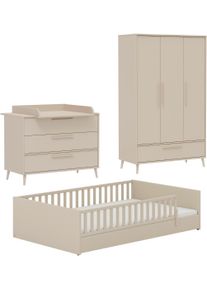 Babym&ouml;bel-Set Paidi "LITTLE FLO, 4-teiliges Kinderzimmer in Beige, hochwertiges Komplettset", beige (cashmere, beige), ohne Matratze, B/H: 120cm x 200cm, Massivholz, Spanplatte, Schlafzimmerm&ouml;bel-Sets, Babym&ouml;bel-Set, Jugendzimmer, Soft-Close, mitwachsendes Bett - 3-fach umbaubar