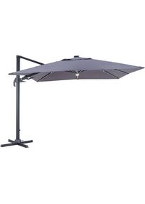 Ambia Garden Ampelschirm, Anthrazit, Textil, 300x300 cm, 360&deg; drehbar, LED-Beleuchtung, Sonnenschutz, Sonnenschirme