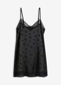 bonprix Femei Neglijeu din satin cu design inimioare, negru, 48/50