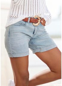 Jeansshorts Vivance "aus bequemen Denim mit Stretchanteil", Damen, Gr. 42, N-Gr, blau (light blau washed), Denim/Jeans, Obermaterial: 98% Baumwolle, 2% Elasthan, unifarben, figurbetont ca. Mitte Oberschenkel, Jeans Jeansshorts, mit dezenter Waschung, Bermudas zum Krempeln, Sommerhose, Topseller