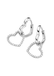 Paar Creolen "Klappcreolen herzf&ouml;rmig mit wei&szlig;en Zirkoniasteinen, Silber 925", silber, Giorgio Martello MILANO, Ohrringe, Damen, Silber 925 (Sterlingsilber), Paar Creolen