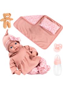Babypuppe BAYER "Reborn 38 cm Set braun", rosa (braun), Puppen, Baby, Babypuppe, sieht aus wie ein echtes Baby