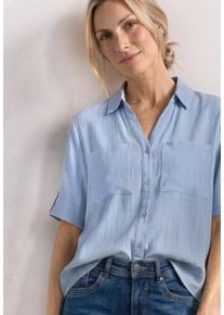 Hemdbluse Street One, Damen, Gr. 42, blau (cashmere blau), Web, Obermaterial: 85% Viskose, 15% Nylon, unifarben, h&uuml;ftbedeckend, mit Riegel, Blusen Hemdbluse, Kann auch offen gestylt werden