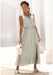 Midikleid Lascana "mit Rei&szlig;verschluss am Ausschnitt aus Webware", Damen, Gr. 42, N-Gr, salbeigr&uuml;n, Web, Obermaterial: 100% Viskose, unifarben, figurumspielend Midi, Rundhals, Kleider Midikleid, leichtes Sommerkleid, Strandkleid, Viskosekleid, Topseller