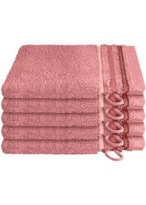 Waschhandschuh Schiesser "Skyline Color aus 100 % Baumwolle mit eleganter Streifenbord&uuml;re", rosa (altrosa), B:16cm L:22cm, Frottier, Handt&uuml;cher, Waschhandschuh, MADE IN GREEN by OEKO-TEX