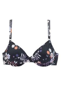 B&uuml;gel-Bikini-Top Sunseeker "Bettie", Damen, Gr. 38, Cup F, schwarz (schwarz bedruckt), Microfaser, Polyamid, bedruckt, floral, Bikini-Oberteile B&uuml;gel-Bikini-Top, mit Doppeltr&auml;gern