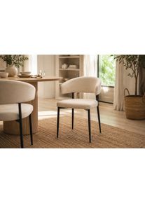 Esszimmerstuhl ACTONA GROUP "Edina 2er Set, Stoff - bequem & stilvoll, mehrere Farben, moderne", beige, B:56cm H:77cm T:55cm, 100% Polyester, St&uuml;hle, Esszimmerstuhl, Gepolstert, weicher Bezug & hoher Sitzkomfort, schwarze Stahlbeine