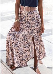 Maxirock Buffalo, Damen, Gr. 46, ros&eacute;, marine bedruckt, Jersey, Obermaterial: 100% Viskose, bedruckt, figurumspielend lang, R&ouml;cke Maxirock, aus Viskosejersey, langer Sommerrock mit Alloverdruck und Schlitz, Topseller