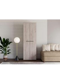 Garderobenschrank Home Affaire "Lorca Dreht&uuml;renschrank, Dielenschrank, Flurschrank, Mehrzweckschrank", beige (grau eiche), B:67,5cm H:195cm T:40cm, FSC-zertifizierter Holzwerkstoff, Schr&auml;nke, Garderobenschrank, Modernes Design in Eiche-Optik mit ABS-Kanten, 2-t&uuml;rig
