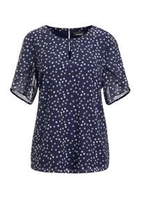 Kurzarmbluse GOLDNER "Kurzgr&ouml;&szlig;e Chiffonbluse Damen mit Tupfen-Alloverprint und Rundhalsausschnitt", Damen, Gr. 19, blau (marine, gemustert), Obermaterial: 100% Polyester PES., gerade, Gerade, Blusen Kurzarmbluse, Tupfen-Druck