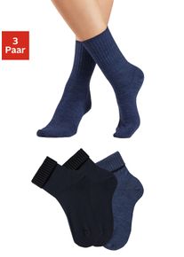 Umschlagsocken Lavana "Wollsocken, Basic Damen", Damen, Gr. 39-42, blau (2x marine 1x jeans meliert), Elasthan, Polyamid, Wolle, meliert, uni, unifarben, elastisch, Socken Umschlagsocken, fein gestrickt mit 53% Wolle
