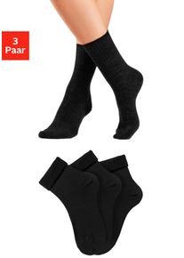 Umschlagsocken Lavana "Wollsocken, Basic Damen", Damen, Gr. 35-38, schwarz (3x schwarz), Elasthan, Polyamid, Wolle, unifarben, elastisch, Socken Umschlagsocken, fein gestrickt mit 53% Wolle