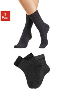 Umschlagsocken Lavana "Wollsocken, Basic Damen", Damen, Gr. 39-42, grau (2x anthrazit meliert, 1x grau meliert), Elasthan, Polyamid, Wolle, meliert, elastisch, Socken Umschlagsocken, fein gestrickt mit 53% Wolle