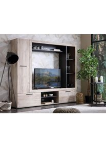 Wohnwand Home Affaire "Lorca Medienwand, Wohnzimmerwand, TV-Wand", grau eiche, B:195,5cm H:171,5cm T:35cm, MDF, Spanplatte, Kastenm&ouml;bel-Sets, Wohnwand, Moderne, stilvolle Wohnwand in Eichen-Optik mit TV-Fach