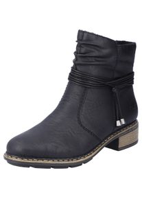 Winterstiefelette Rieker, Damen, Gr. 41, schwarz, Lederimitat, Schuhe Winterstiefelette, Rei&szlig;verschluss-Boots mit Zierkordel und slouchy Schaft