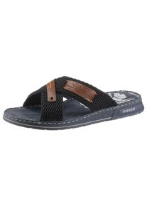 Pantolette Rieker, Herren, Gr. 42, blau (dunkelblau, braun), Lederimitat, Textil, Schuhe Pantolette, Sommerschuh, Schlappen, Poolslides, mit Kontrastdetails