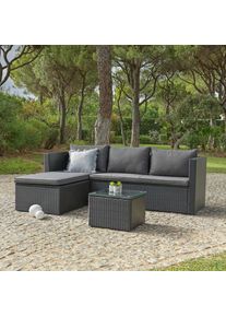 Ambia Garden Loungegarnitur, Schwarz, Dunkelgrau, Metall, Kunststoff, Glas, Textil, F&uuml;llung: Komfortschaum,Komfortschaum, Gartenm&ouml;bel, Loungem&ouml;bel, Loungegarnituren