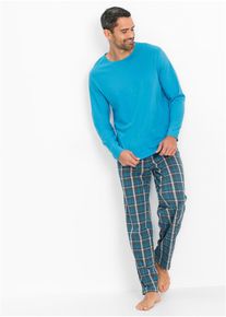 bonprix Pijama cu m&acirc;neci lungi din bumbac 100%, albastru, 56/58 (XL)