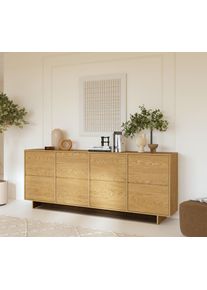 Sideboard OTTO HOME "Tatami, Stilvolle, moderne grifflose Kommode 4 T&uuml;ren, Breite 220cm", eiche baltic dune, eiche baltic dune, B:220,5cm H:88cm T:41,5cm, Holzwerkstoff, Melamin, Metall, Spanplatte, Sideboards, Sideboard, Anrichte mit viel Stauraum, B&ouml;den verstellbar, push-to-open-Funktion