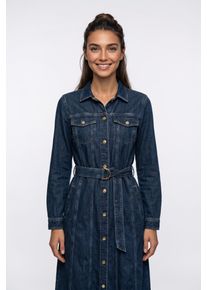 Jeanskleid Gant "BELTED DENIM MIDI", Damen, Gr. 44, N-Gr, dunkelblau worn in, Denim/Jeans, Obermaterial: 100% Baumwolle, regular fit kniefrei, Manschette, Kleider Jeanskleid, mit verstellbaren G&uuml;rtel