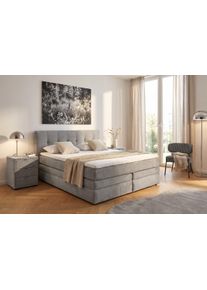 Jockenh&ouml;fer Boxspringbett JOCKENH&Ouml;FER GRUPPE "Amy im Bezugsstoff: Samtoptik", hellgrau 426, 29, L:217cm, Bezug Bett: Cordstoff (100% Polyester);Topper und Matratzenspiegel: 100% Polyester, Komplettbetten, Boxspringbett, mit Bettkasten und Kaltschaum-Topper, erh&auml;ltlich in 120, 140 & 180cm
