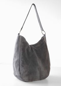 Veloursledertasche mit dekorativem Zusatzriemen, grau, Gr&ouml;&szlig;e 34x38 cm, Veloursleder, bonprix