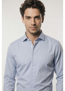 Businesshemd OLYMP "Level 5", Herren, Gr. 42, N-Gr, blau (bleu), Web, Obermaterial: 74% Polyester, 21% Baumwolle, 5% Elasthan, k&ouml;rpernah, 2-Knopf-Manschette, Hemden Businesshemd