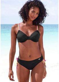 B&uuml;gel-Bikini-Top Buffalo "Pop", Damen, Gr. 44, Cup F, schwarz, Obermaterial: 83% Polyamid, 17% Elasthan. Futter: 100% Polyester, kontrastfarbene Details, unifarben, Bikini-Oberteile B&uuml;gel-Bikini-Top, Mit kontrastfarbigen Doppeltr&auml;gern