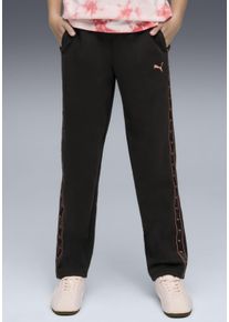 Trainingshose Puma "ESS TAPE HIGH WAIST RELAXED SWEATPANTS TR G", M&auml;dchen, Gr. 128, N-Gr, schwarz (Puma schwarz, tape), Sweatware, Obermaterial: 68% Baumwolle, 32% Polyester, bedruckt, relaxed fit normal, Hosen Trainingshose, aus Baumwollmischung, mit Eingrifftaschen, sportlicher Stil