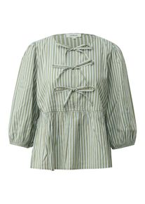 Schlupfbluse s.Oliver, Damen, Gr. 42, gr&uuml;n stripes, Web, Obermaterial: 52% Polyester, 48% Viskose, gestreift, regular fit normal, Rundhals, elastischer Bund, Blusen Schlupfbluse, 3/4-Arm-Bluse im Streifen-Look und mit Schleifen