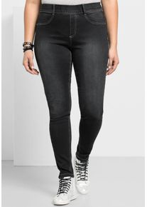 Jeansleggings sheego, Damen, Gr. 26, Kurzgr&ouml;&szlig;en, schwarz (schwarz denim), 37% Viskose, 34% Baumwolle, 27% Polyester, 2% Elasthan, unifarben, lang, Jeans Jeansleggings