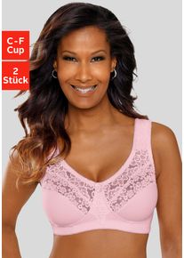 Entlastungs-BH Petite Fleur, Damen, Gr. 80, Cup F, rosa (ros&eacute;, wei&szlig;), Spitze, Obermaterial: 55% Baumwolle, 40% Polyamid, 5% Elasthan, BHs Entlastungs-BH, ohne B&uuml;gel, Baumwollqualit&auml;t, Packung &ndash; ideal f&uuml;r gro&szlig;e Gr&ouml;&szlig;en