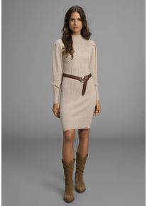 Strickkleid Laura Scott, Damen, Gr. 42, N-Gr, beige (beige, melange), Rippstrick, Obermaterial: 50% Viskose, 28% Polyester, 22% Polyamid, meliert, unifarben, Basic, sehr figurbetont mini, Puff&auml;rmel,weit B&uuml;ndchen, Kleider Strickkleid, mit s&uuml;&szlig;em Puff&auml;rmel und Stehkragen