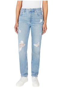 High-waist-Jeans Pepe Jeans "TAPERED JEANS HW", Damen, Gr. 30, L&auml;nge 30, blau (light stone wash destroy), Denim/Jeans, Obermaterial: 100% Baumwolle, Destroyed-Effekte, gerade, unten schmal lang, Jeans High-waist-Jeans